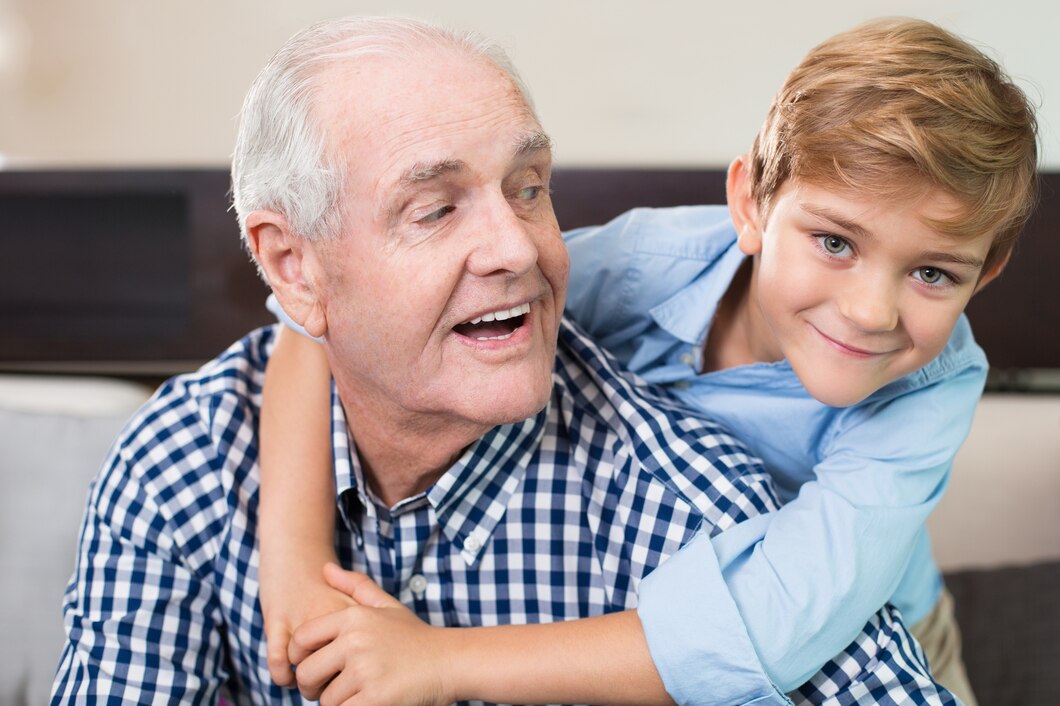 Grandparent enjoying an active moment with their grandchild